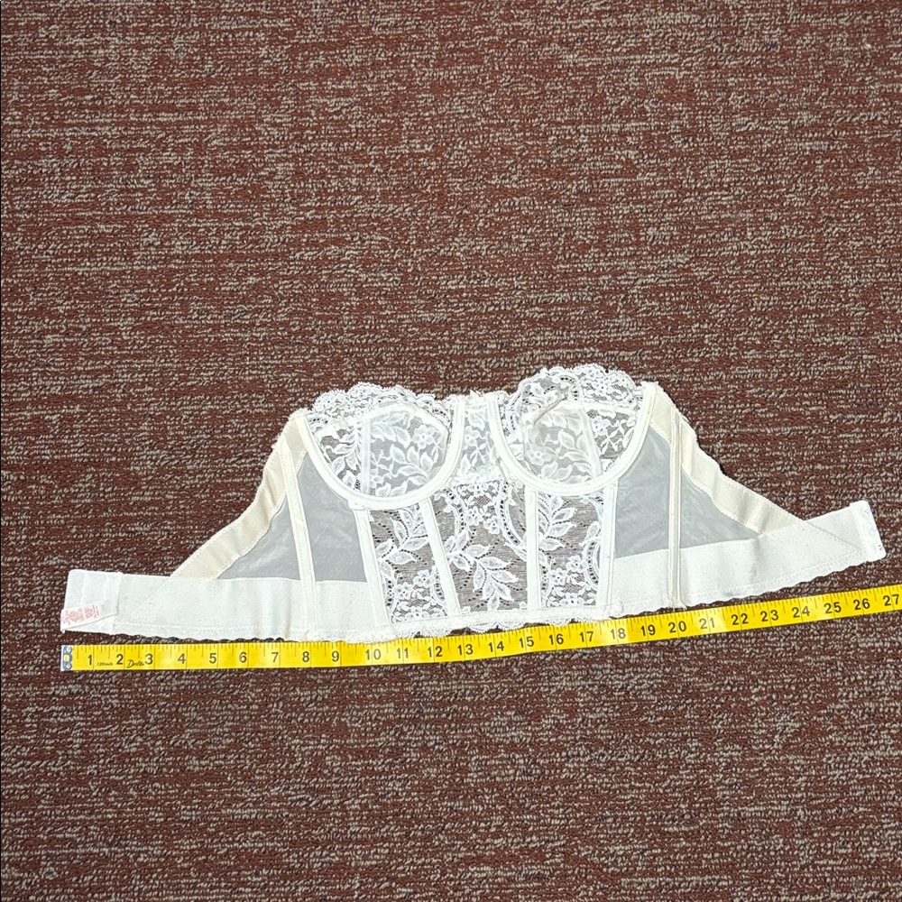 Fleur De Lace cream eyelet lace bustier sheer delicate lace vintage bra 36A - Picture 15 of 16